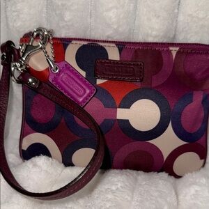 Coach Circle Pattern Wristlet in Purple and Cream